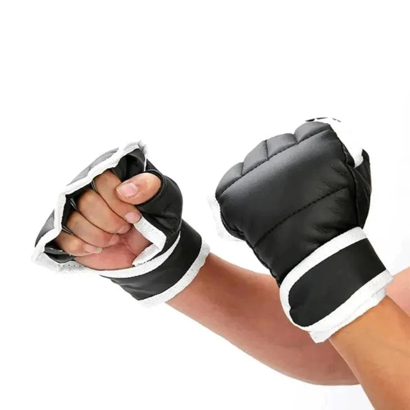 1Pair New Leather Half Finge Karate Boxing Gloves Mitts Sanda Karate Sandbag Taekwondo Protector Gloves MMA Muay Thai