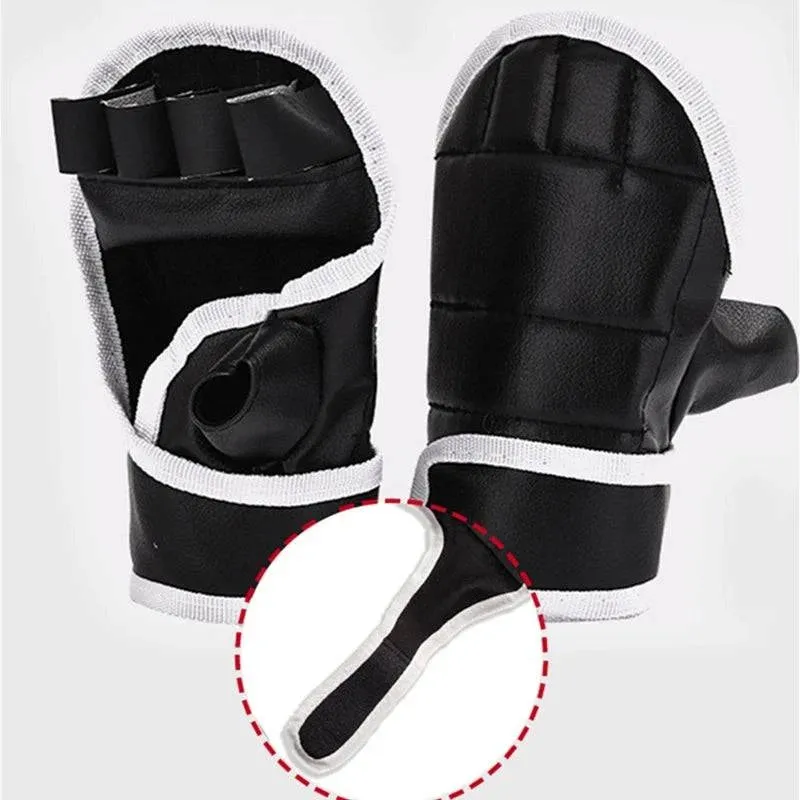 1Pair New Leather Half Finge Karate Boxing Gloves Mitts Sanda Karate Sandbag Taekwondo Protector Gloves MMA Muay Thai