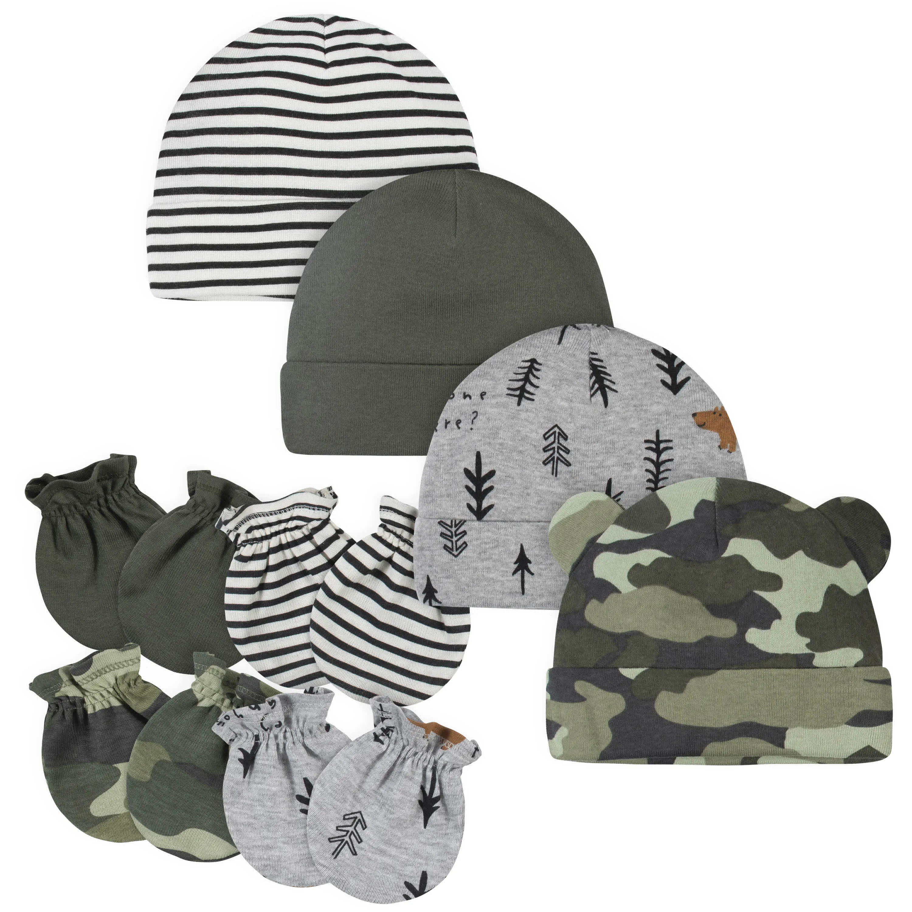 8-Piece Baby Boys Bear Caps & Mittens Set