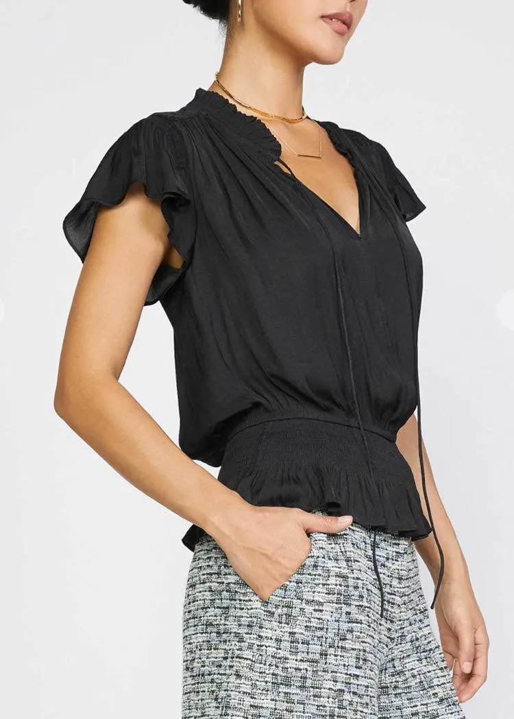 Astrid Smocked Waist Blouse-Black