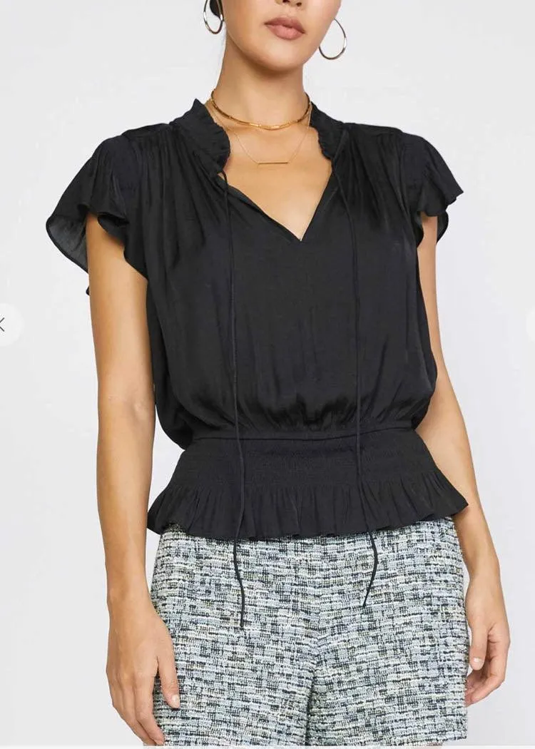 Astrid Smocked Waist Blouse-Black