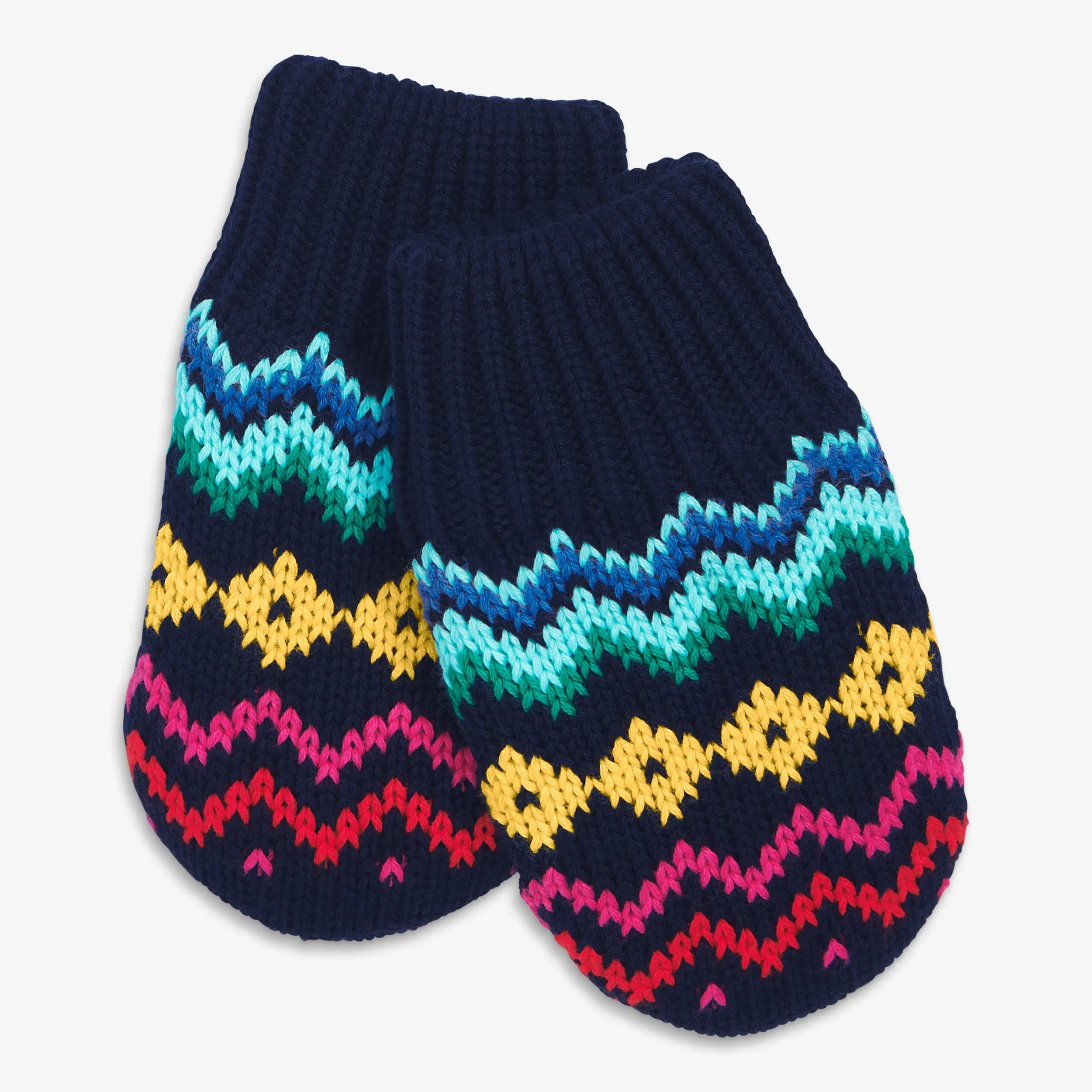 Baby fleece-lined rainbow fair isle mittens