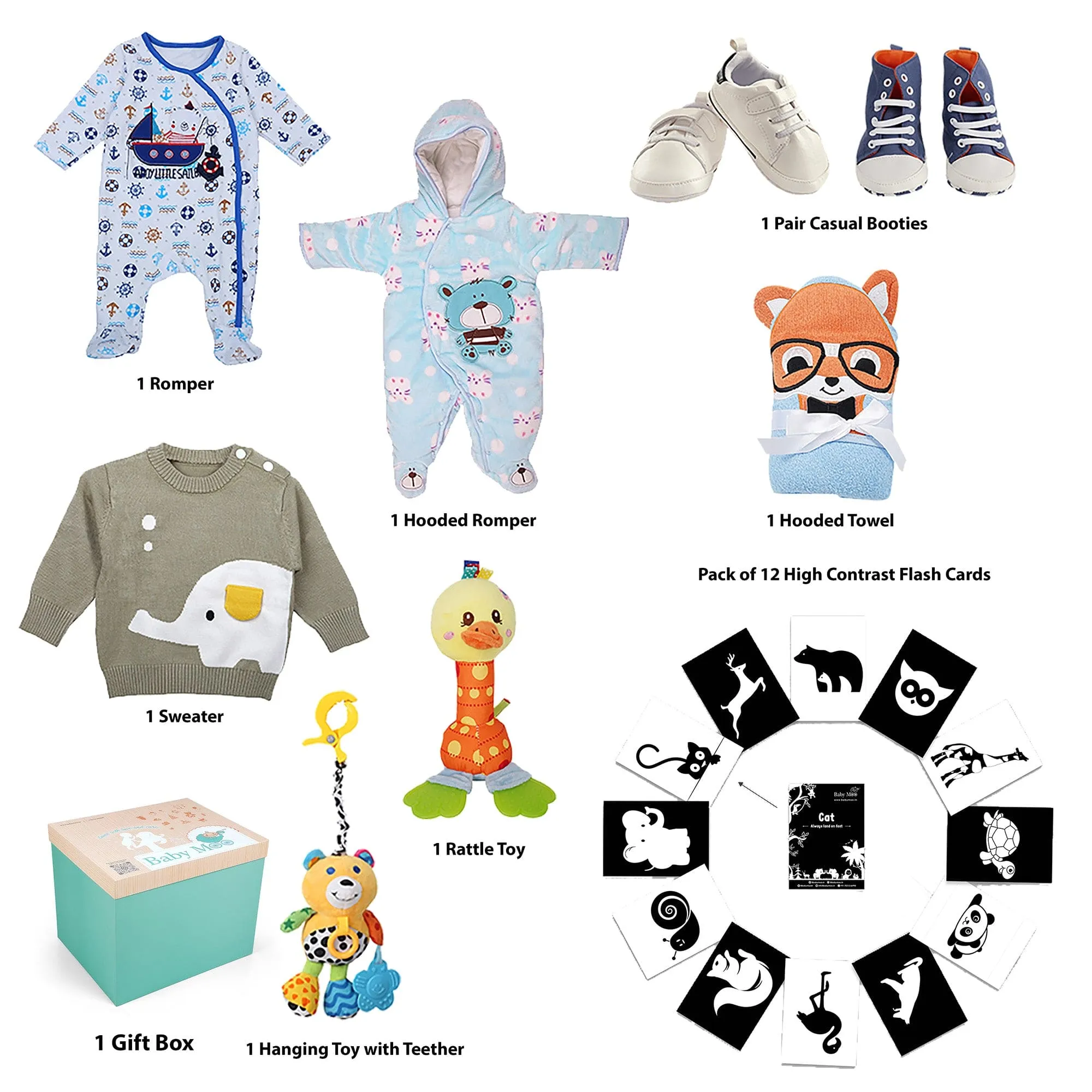 Baby Moo Elephant Themed Sonam's Vayu 30 Pcs Luxury Gift Hamper Blue - 0-12M Sizes Available