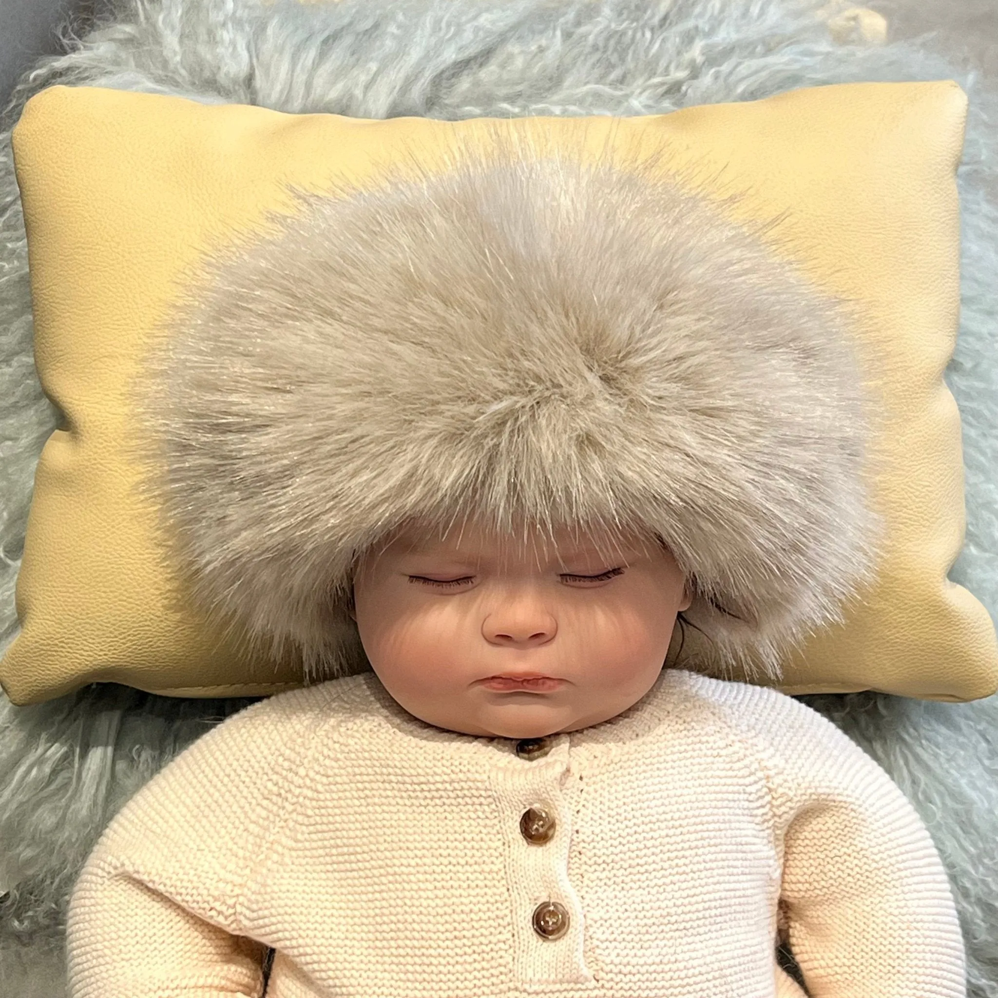 Beige Childrens Faux Fur Headband