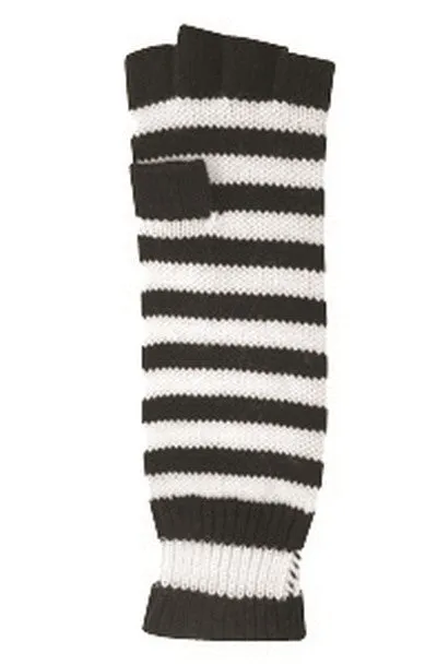 Black & White Stripe Mitten-Flap Fingerless Gloves