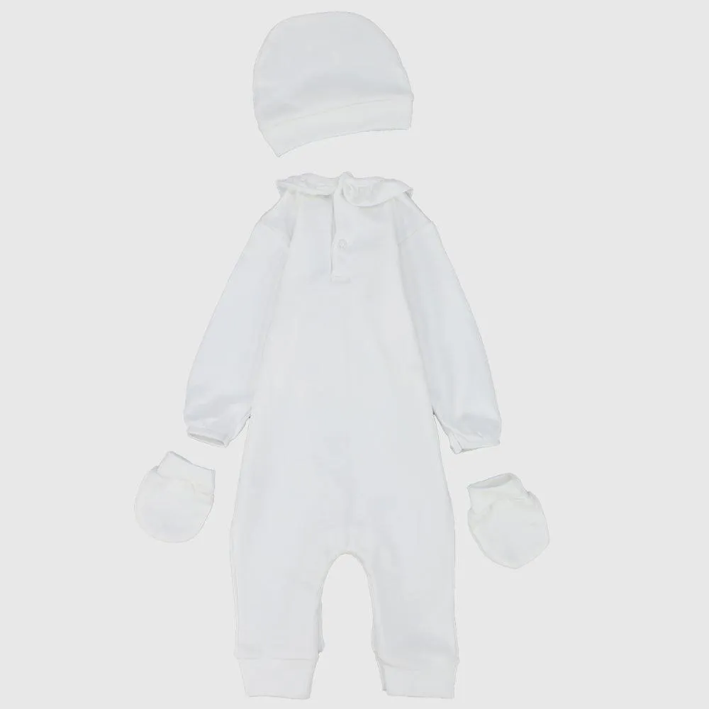 Blossom Bear Long-Sleeved Baby Footless Onesie With Cap & Gloves