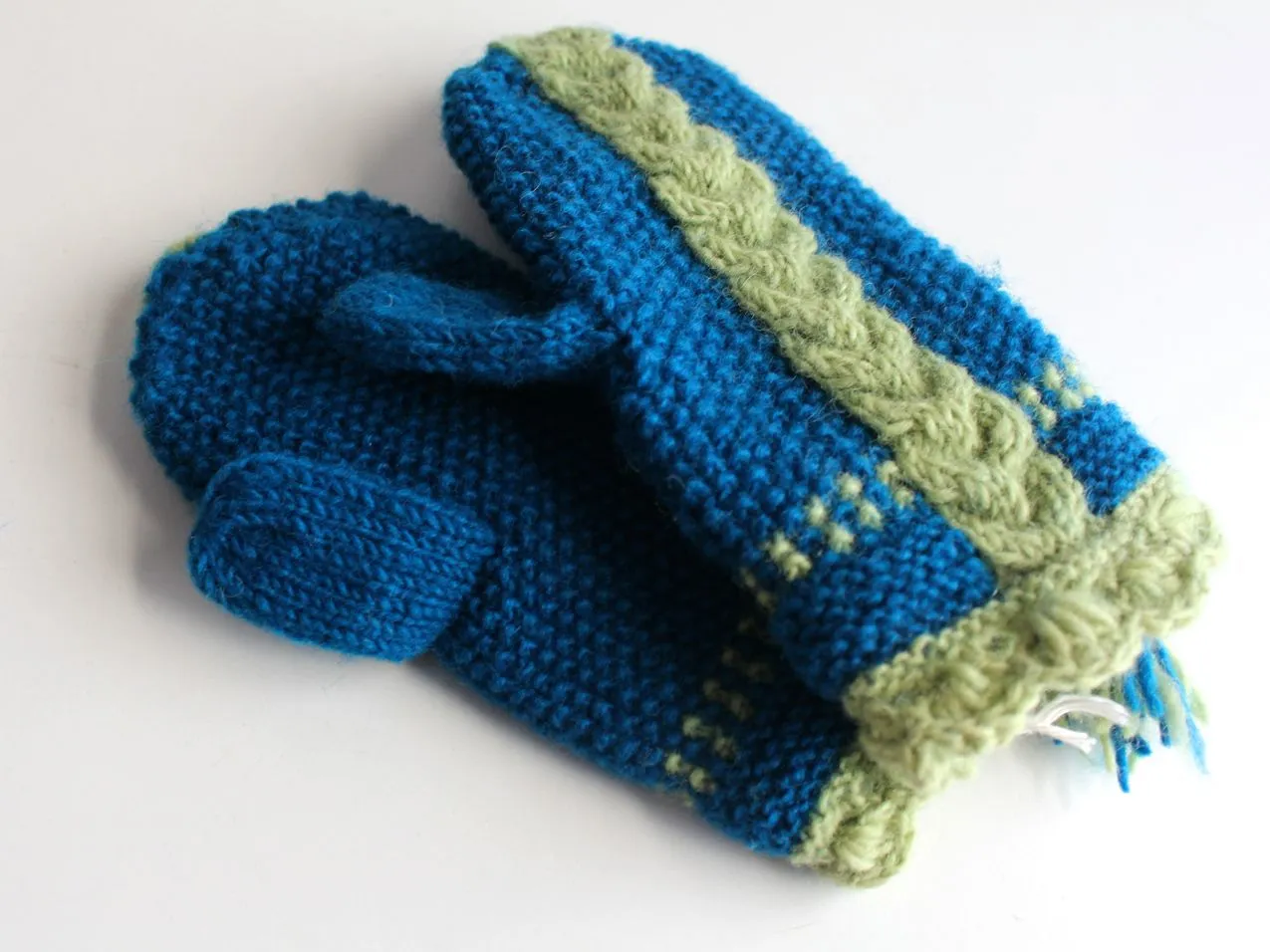 Blue with Lime Lining Soft Wool Mittens