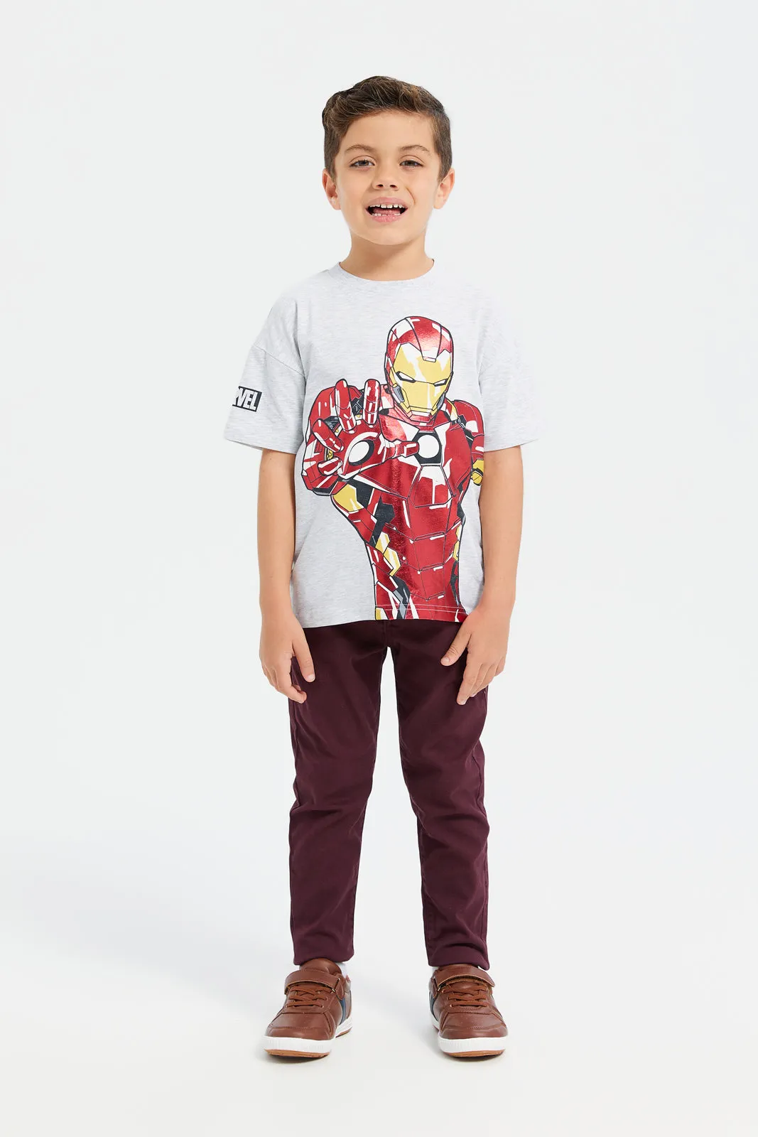 Boys Grey Iron Man Short Sleeve T-Shirt