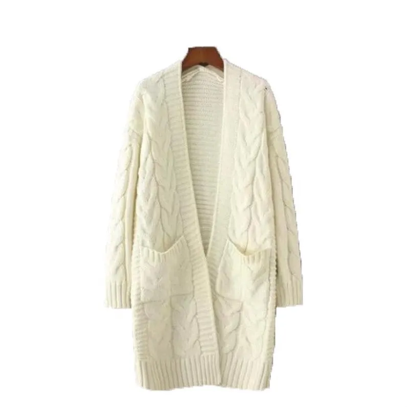 Cable Knit Two Big Pockets Oversized Women Cocoon Cardigan