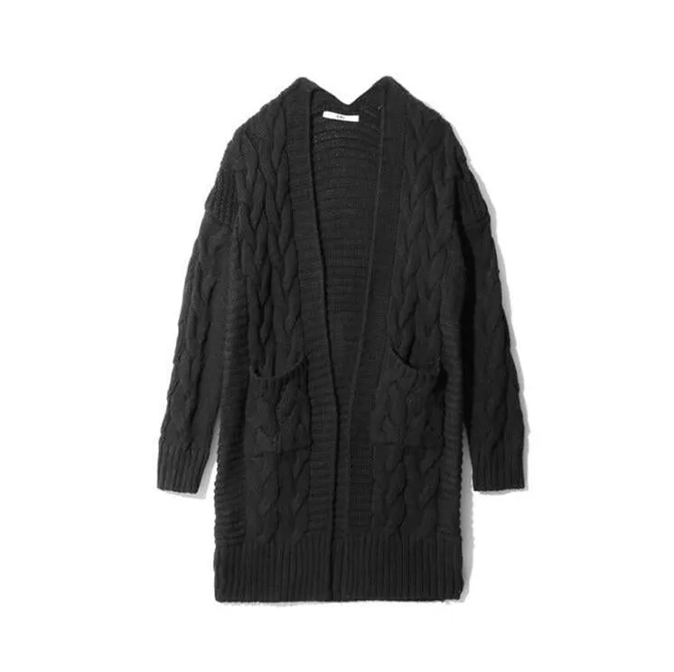 Cable Knit Two Big Pockets Oversized Women Cocoon Cardigan