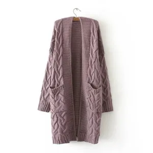 Cable Knit Two Big Pockets Oversized Women Cocoon Cardigan