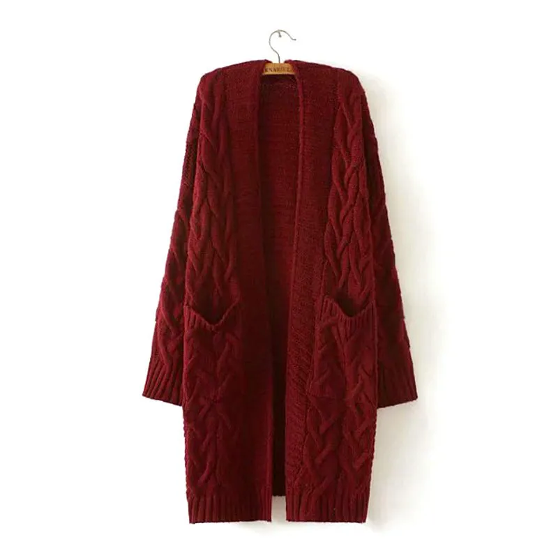 Cable Knit Two Big Pockets Oversized Women Cocoon Cardigan