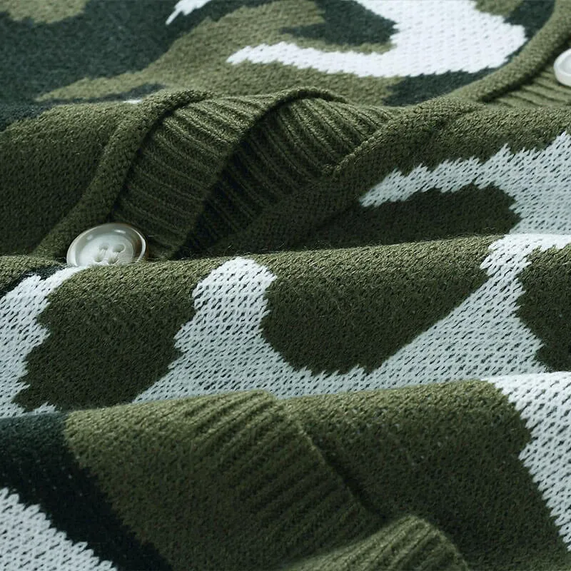 Camo Pattern Knitted Cardigan