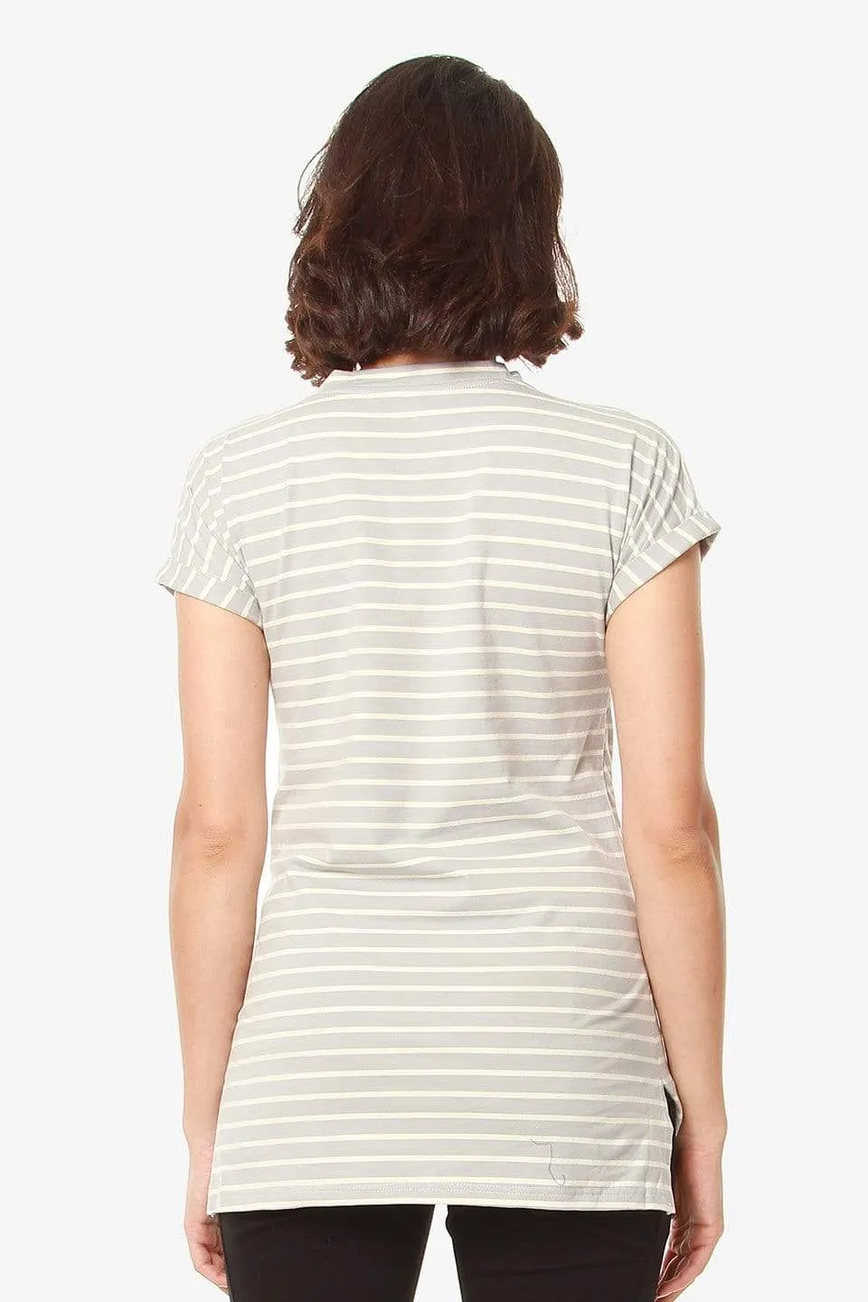 Cap Sleeves Calla V Neck Grey Stripes Nursing Top