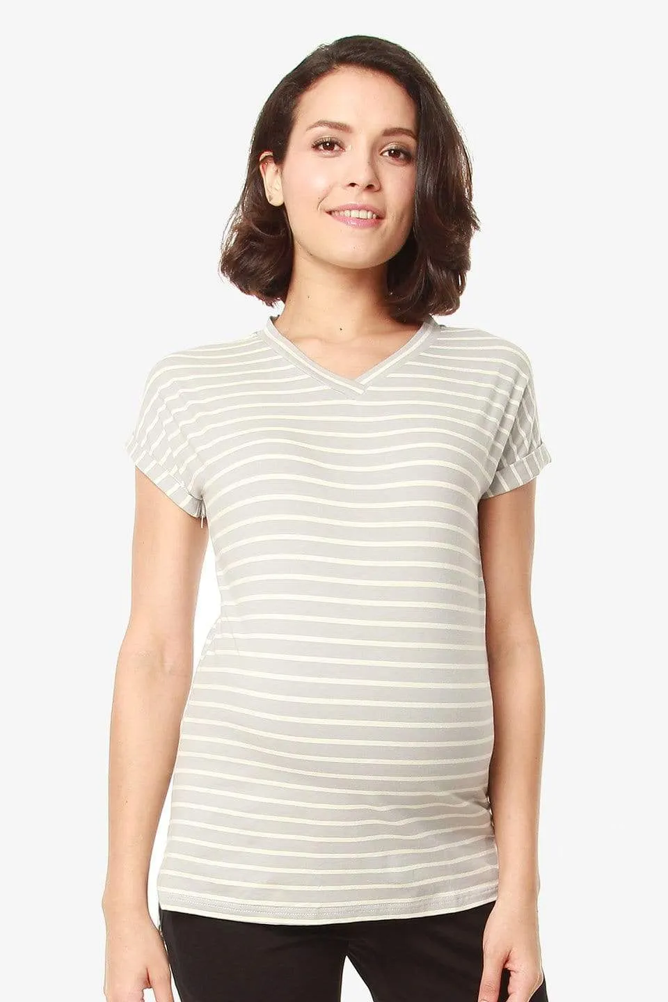 Cap Sleeves Calla V Neck Grey Stripes Nursing Top