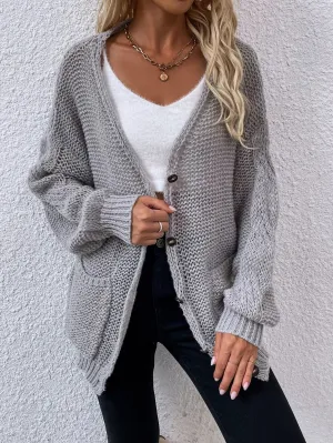 Casual Plaid Pocket Long Sleeve V Neck Short Women Cardigan