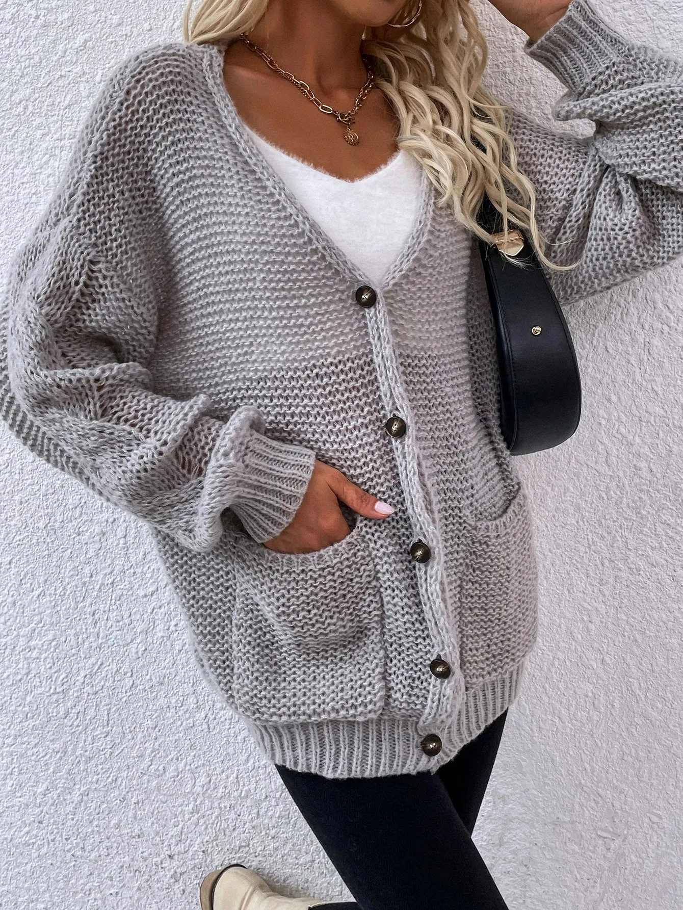 Casual Plaid Pocket Long Sleeve V Neck Short Women Cardigan