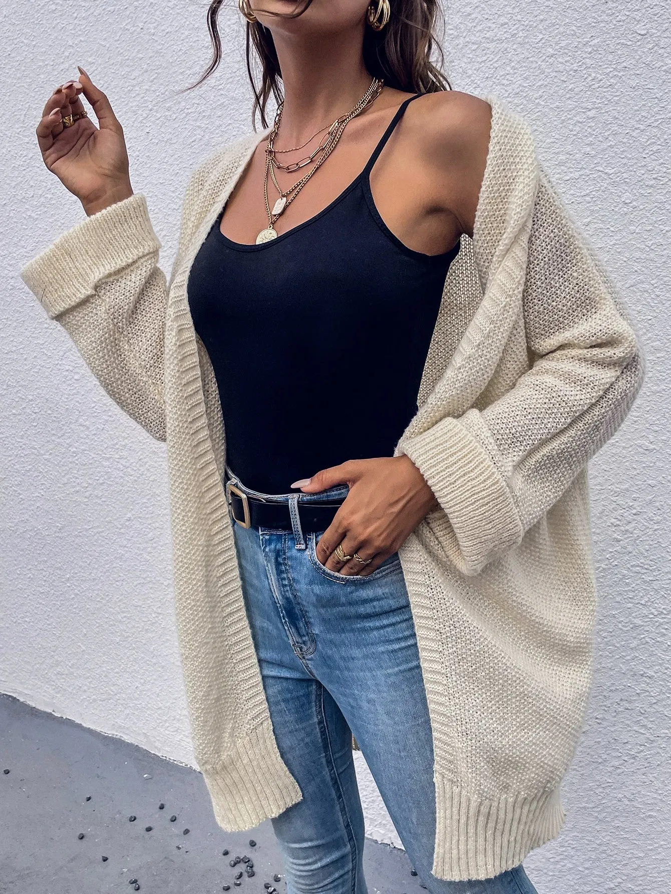 Casual Plain Split Long Sleeve Slit Long Women Cardigan