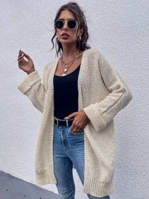 Casual Plain Split Long Sleeve Slit Long Women Cardigan