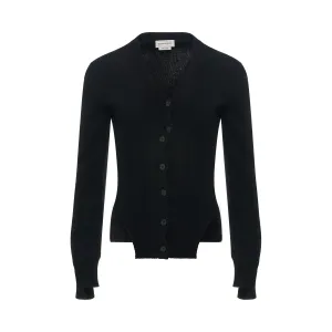 Corset Stitched Knit Cardigan in Black