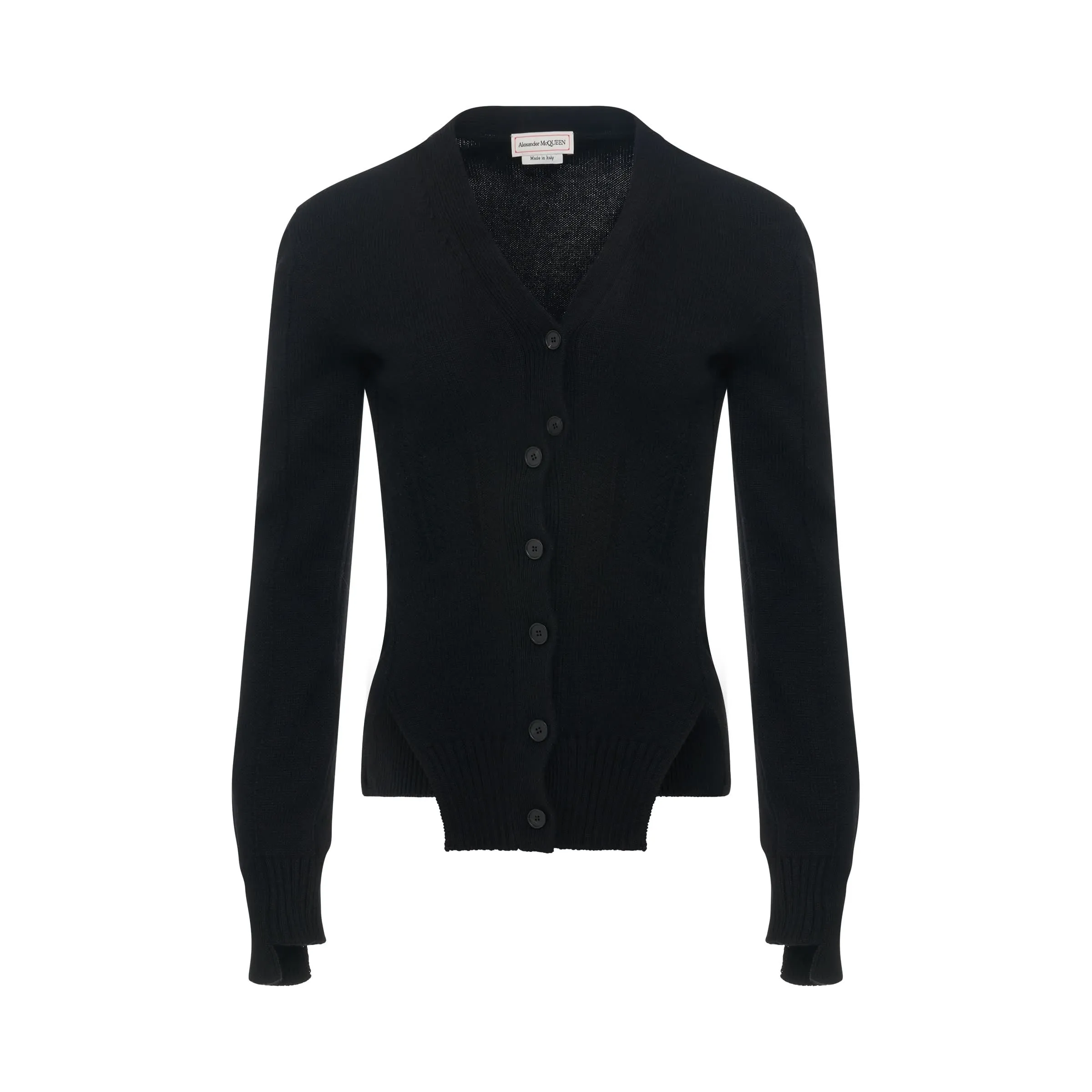 Corset Stitched Knit Cardigan in Black