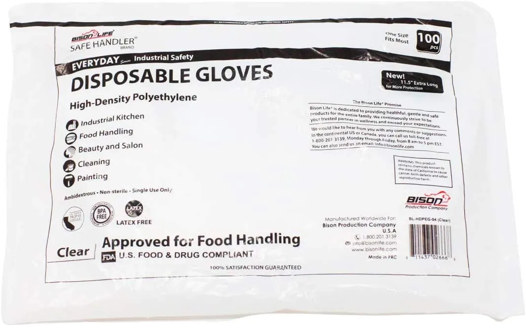 Disposable Food Handling Poly Gloves, Pack of 100 Gloves, Case of 100 Packs