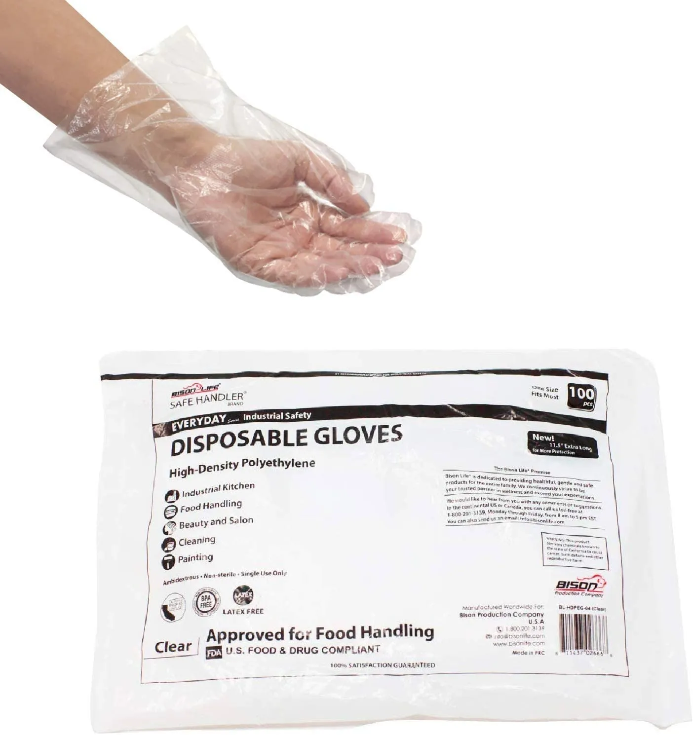 Disposable Food Handling Poly Gloves, Pack of 100 Gloves, Case of 100 Packs