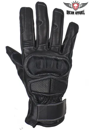 Dream Apparel Premium Full-Finger Leather Motorcycle Riding Gloves with Carbon Fiber Knuckle Protection