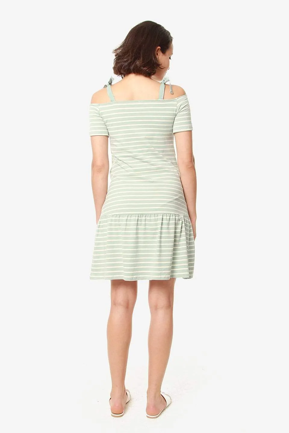 Drop Sleeves Candra Mint Stripe Nursing Dress