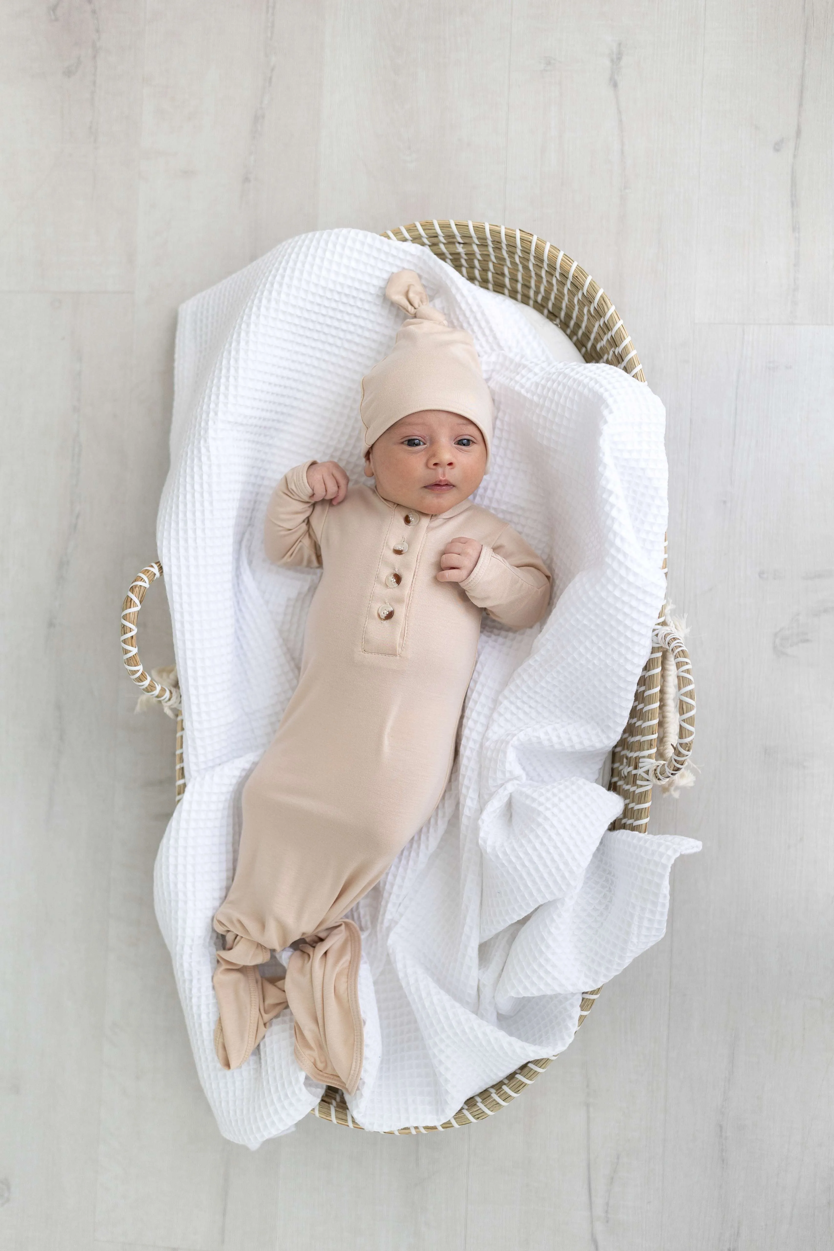 Emerson Knotted Baby Gown Set | Sand