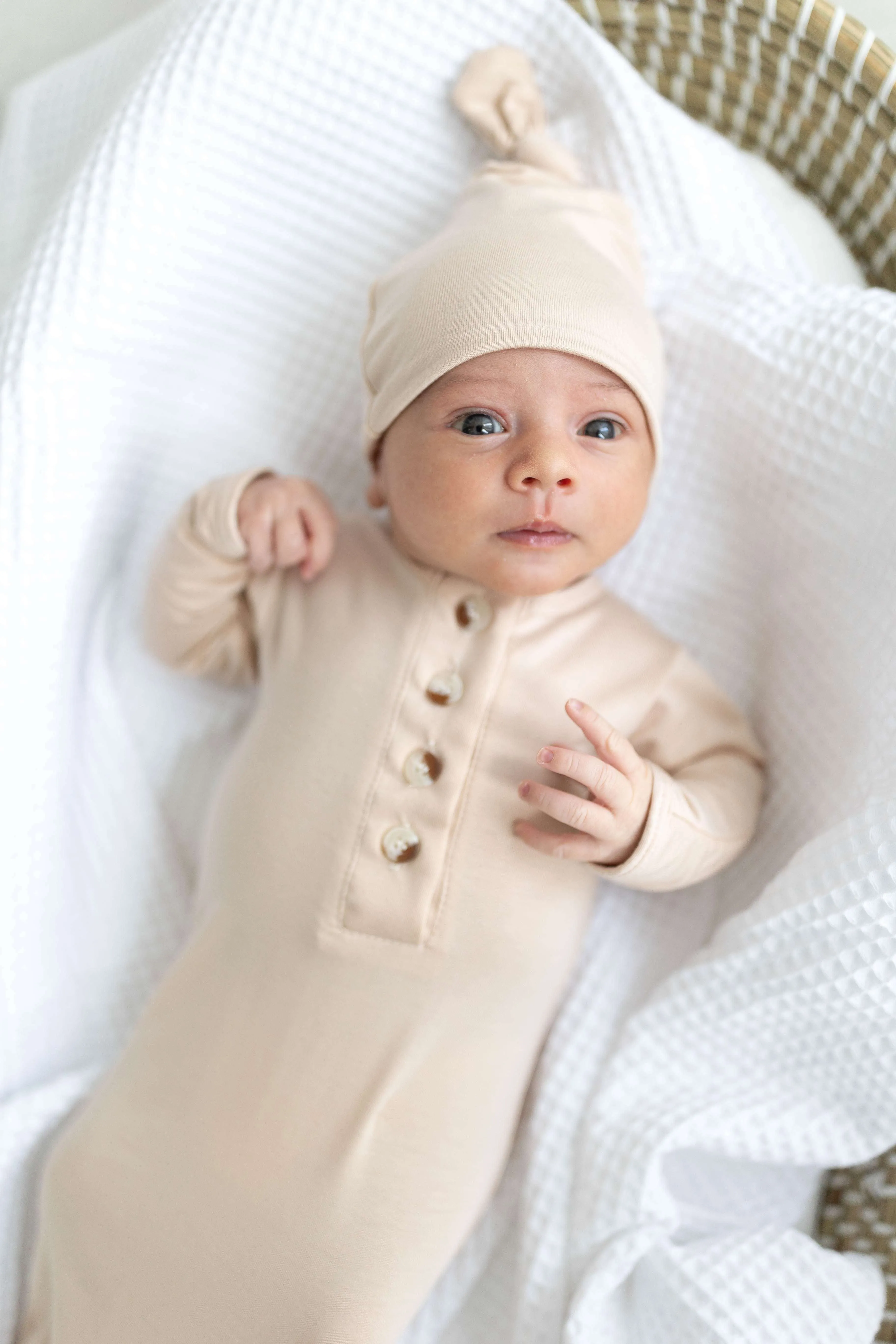 Emerson Knotted Baby Gown Set | Sand