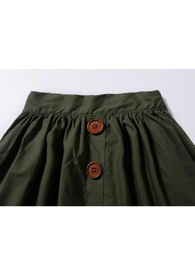 Fashion Baby Girl Buttoned Solid Color A-line Skirt