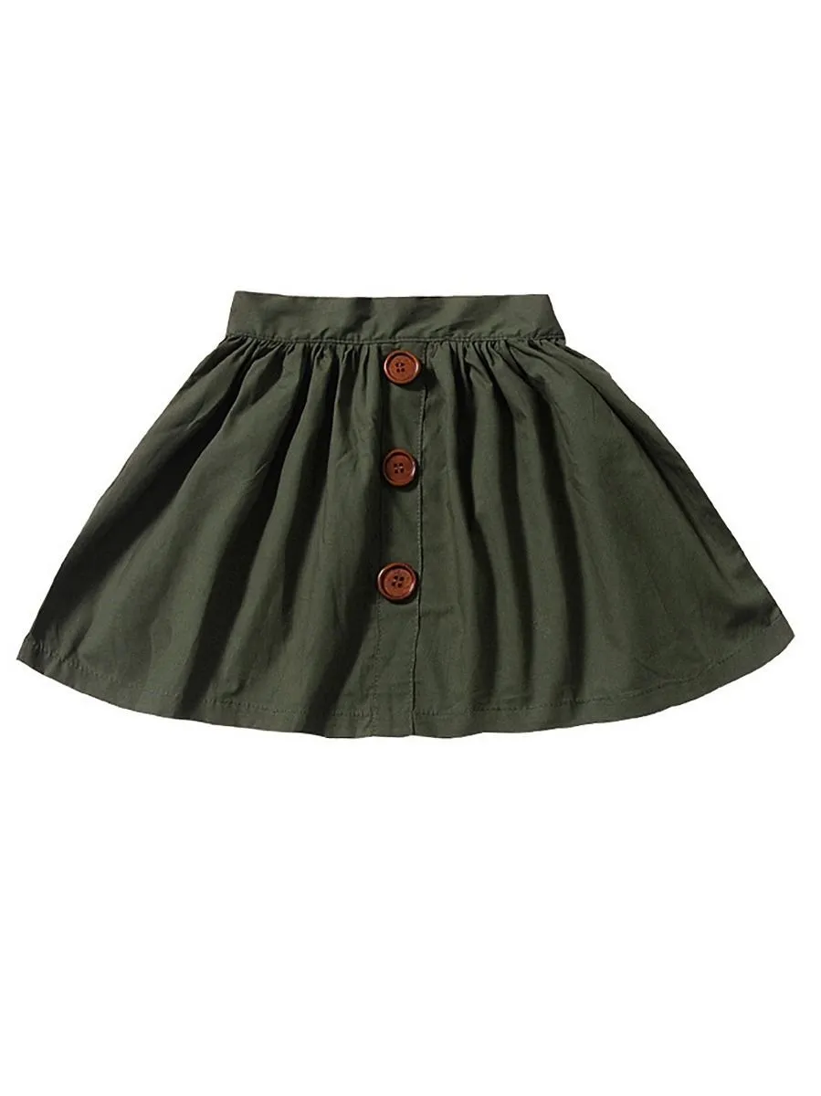 Fashion Baby Girl Buttoned Solid Color A-line Skirt