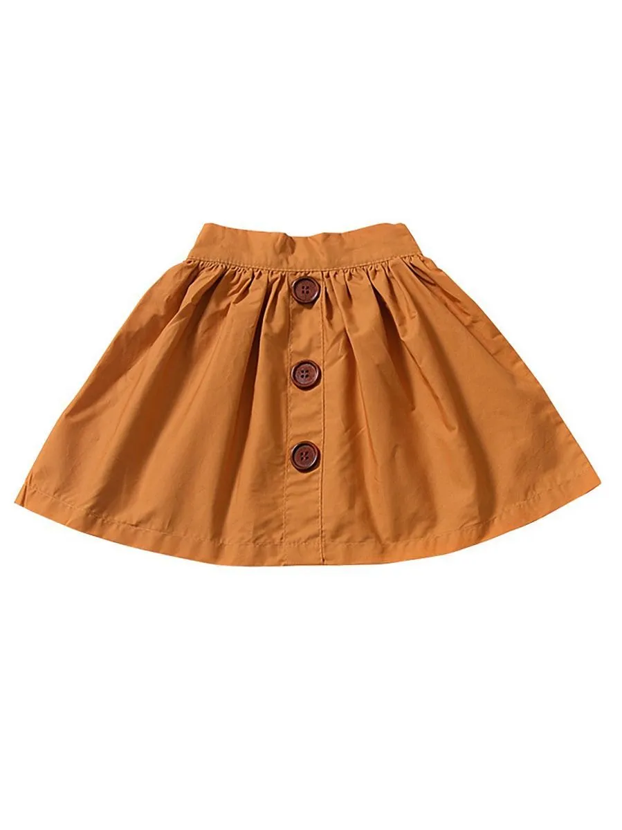 Fashion Baby Girl Buttoned Solid Color A-line Skirt