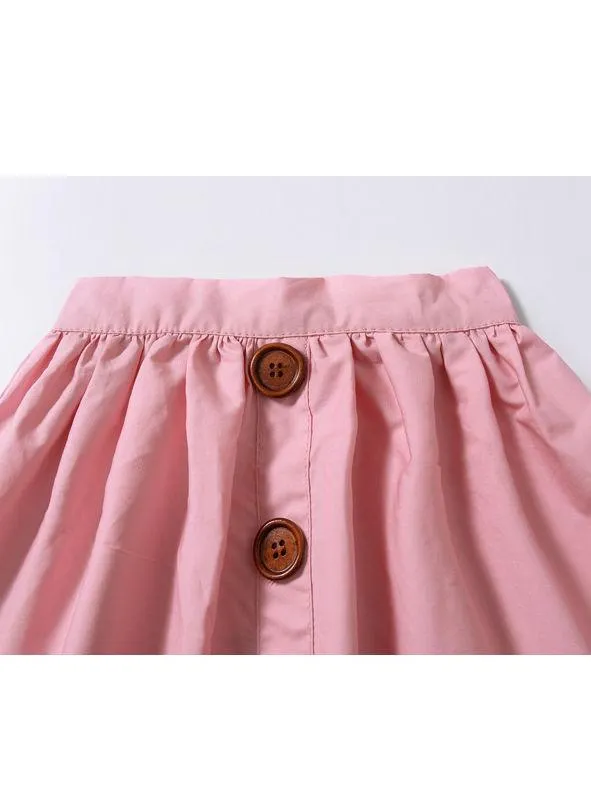 Fashion Baby Girl Buttoned Solid Color A-line Skirt