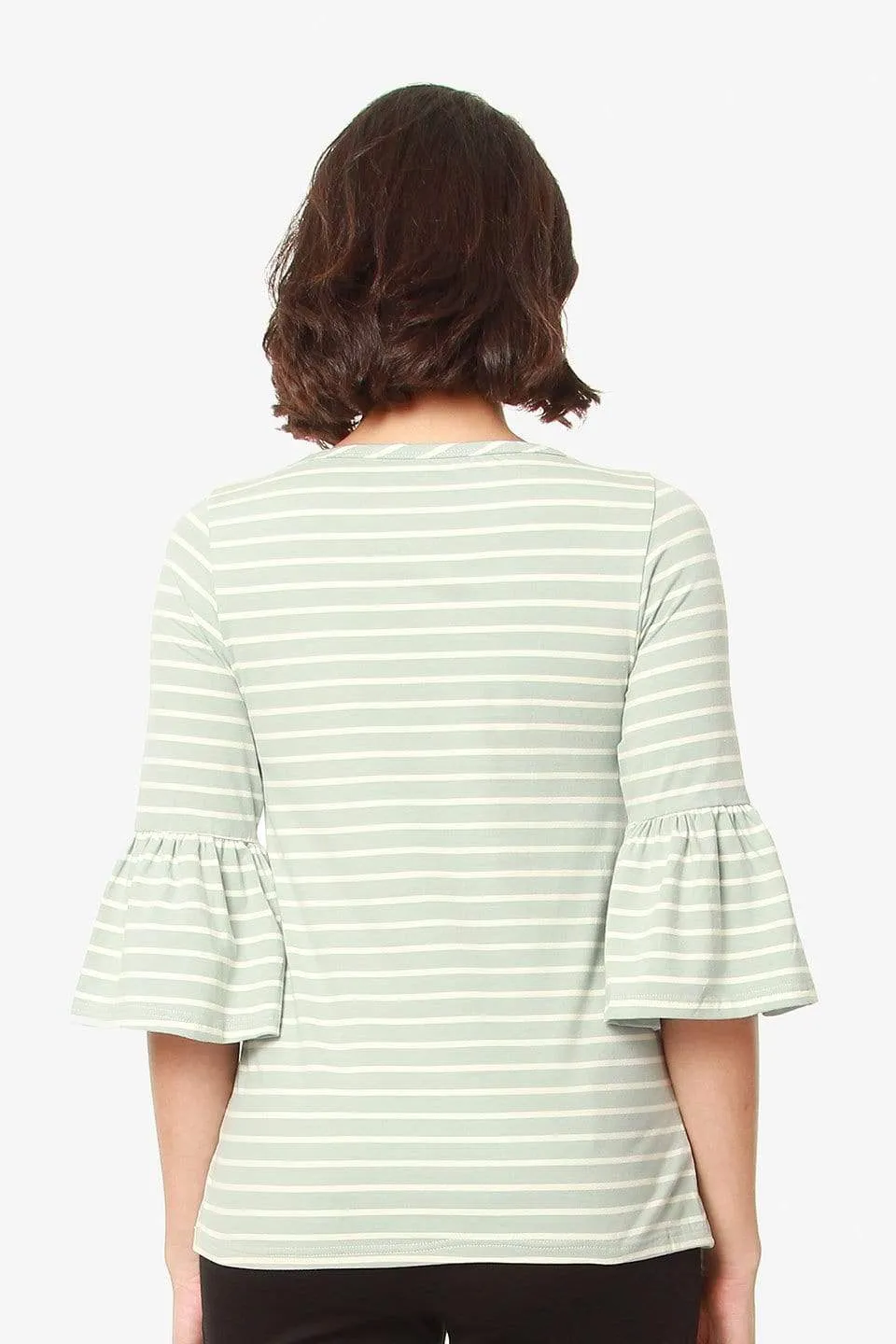 Flounce Sleeves Calynn Mint Stripes Nursing Top