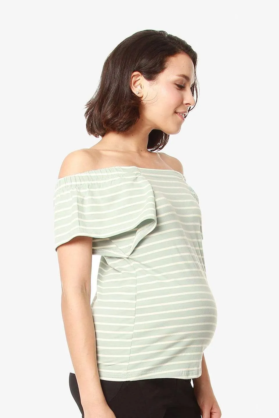 Flutter Sleeves Callie Square Neck Mint Stripes Nursing Top