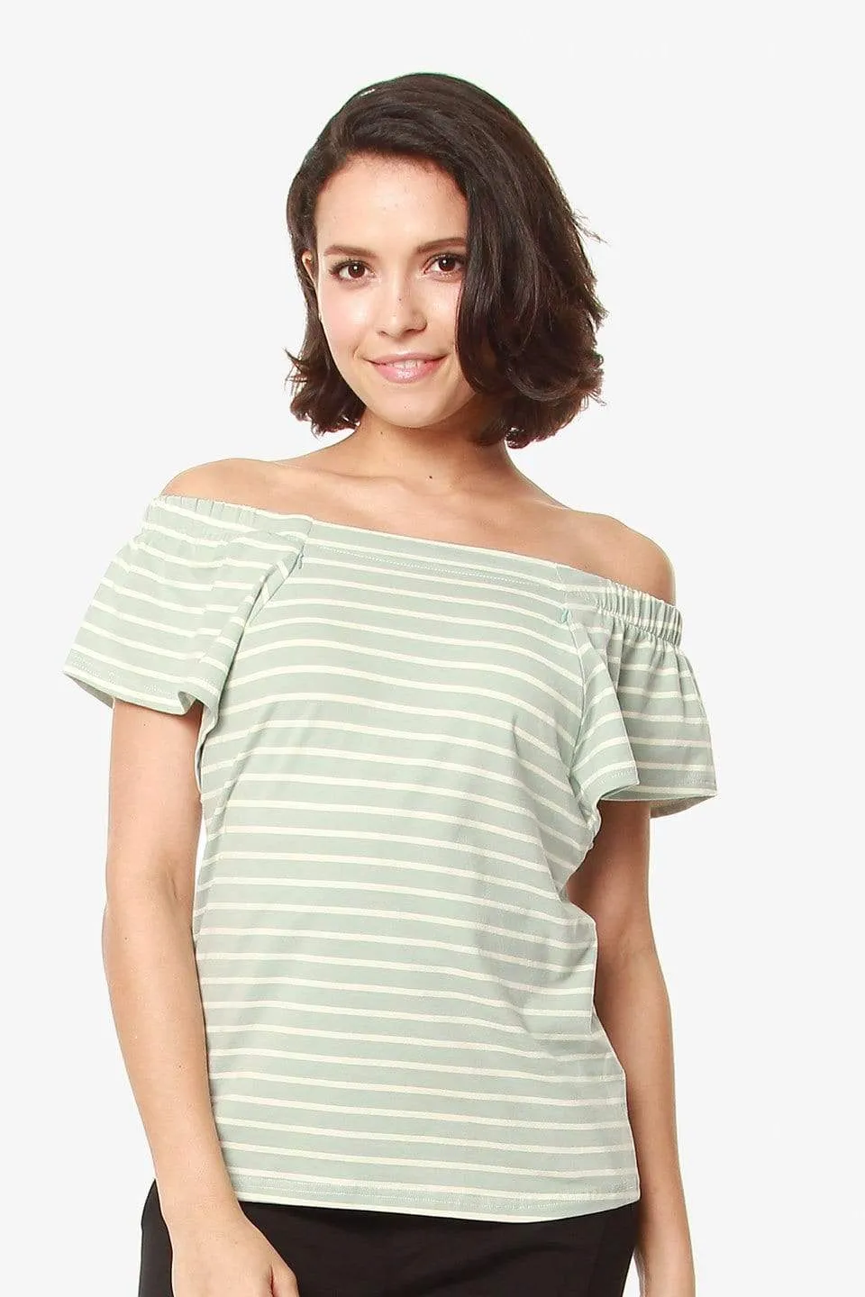 Flutter Sleeves Callie Square Neck Mint Stripes Nursing Top