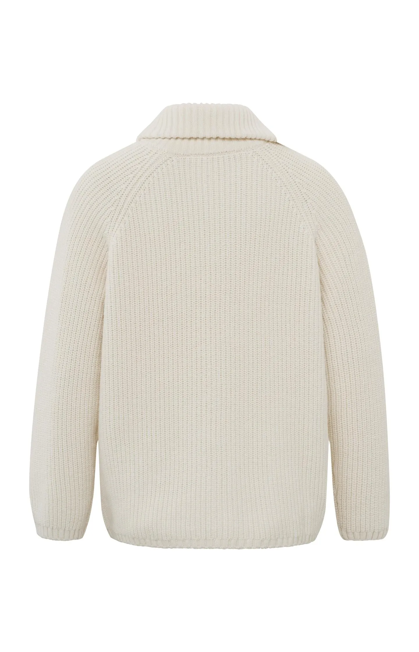 Gerippter Langarm-Rollkragenpullover mit Reißverschluss Off White