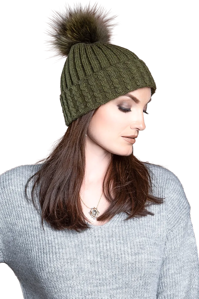 Greta Wool Hat with Detachable Fox Fur Pompom