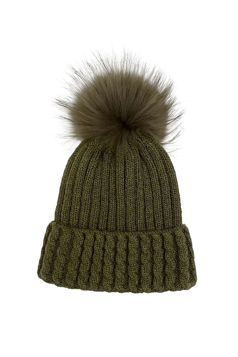 Greta Wool Hat with Detachable Fox Fur Pompom