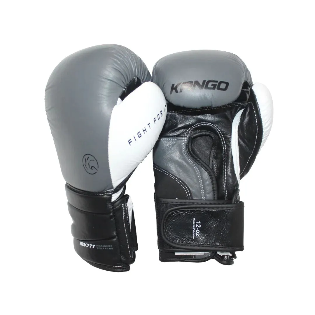 Kango Martial Arts Unisex Adult Black Grey Leather Boxing Gloves   3 Meters Bandage or Mouthguard [WS]