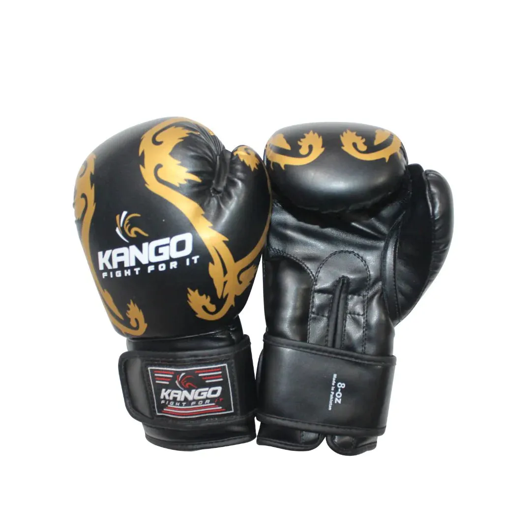 Kango Martial Arts Unisex Adult Black Leather Boxing Gloves   3 Meters Bandage or Mouth Guard [WS]