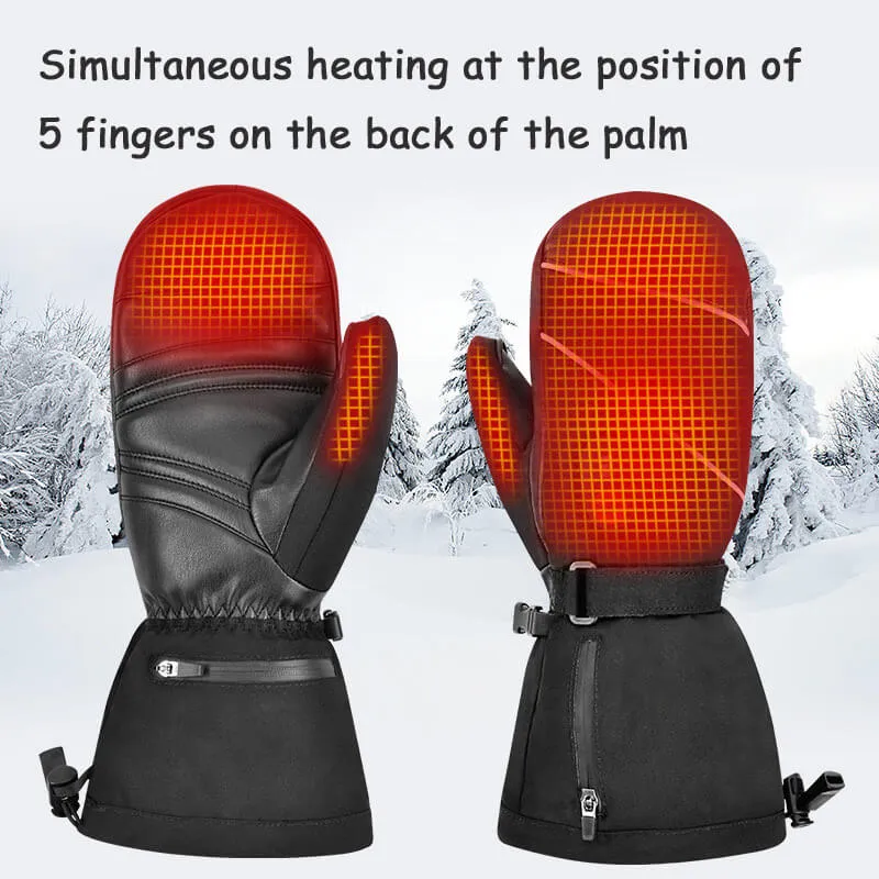 Leather Electric Heated Mittens | Rechargeable 7V Battery Heated Ski Mittens | Keepwarming