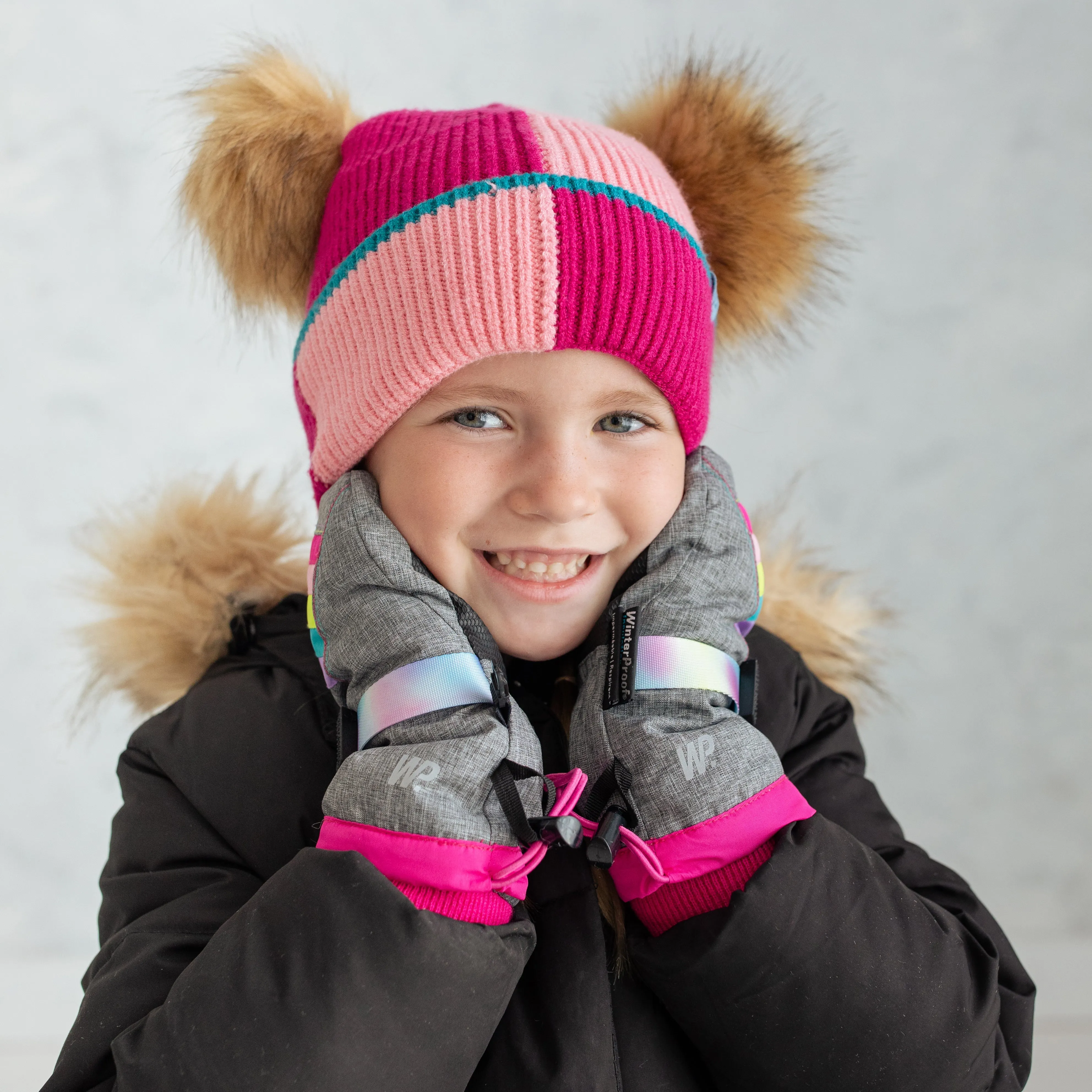 Little Girl's Grey Color Block Mittens