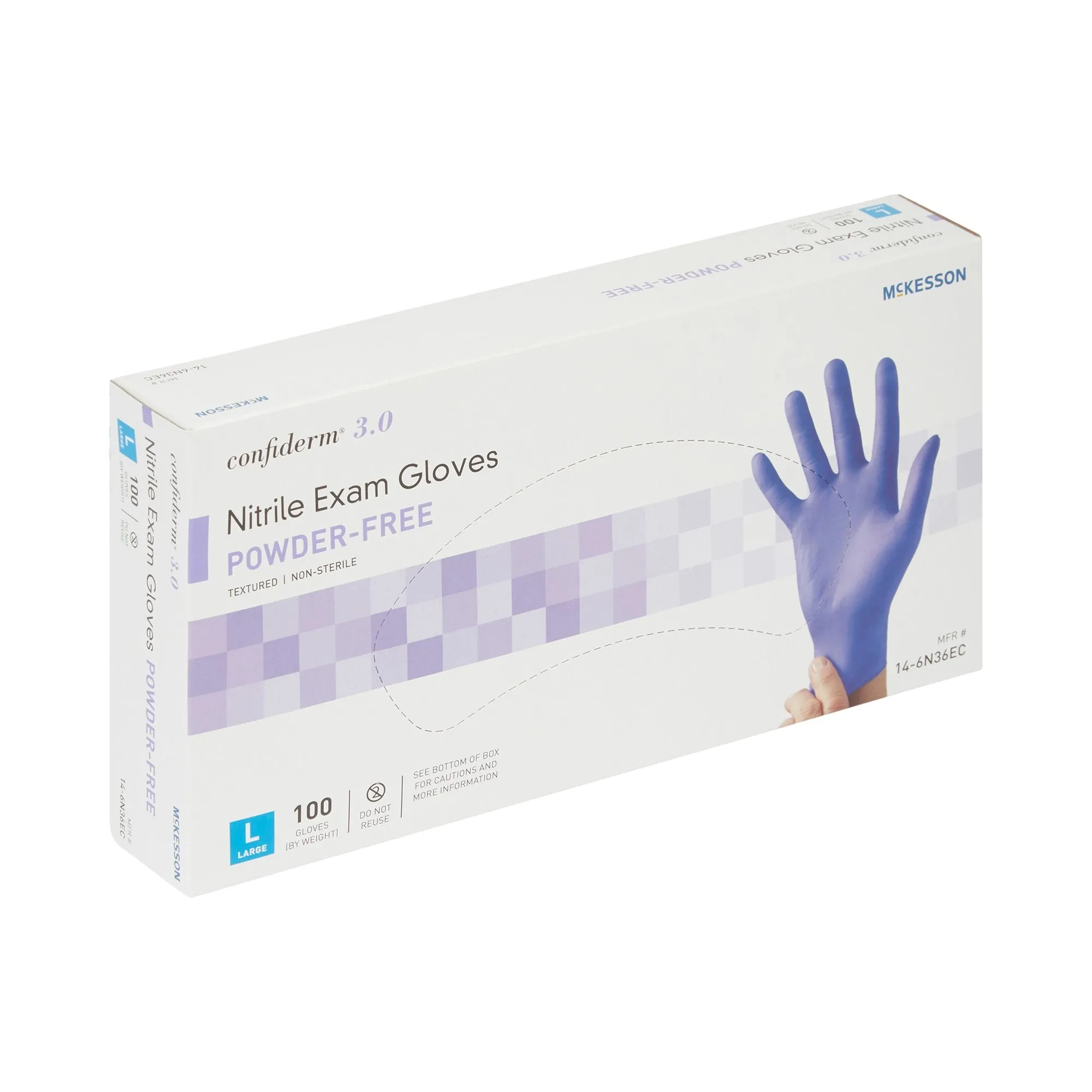 McKesson Confiderm® 3.0 Nitrile Exam Glove, Powder-Free, Large, Blue