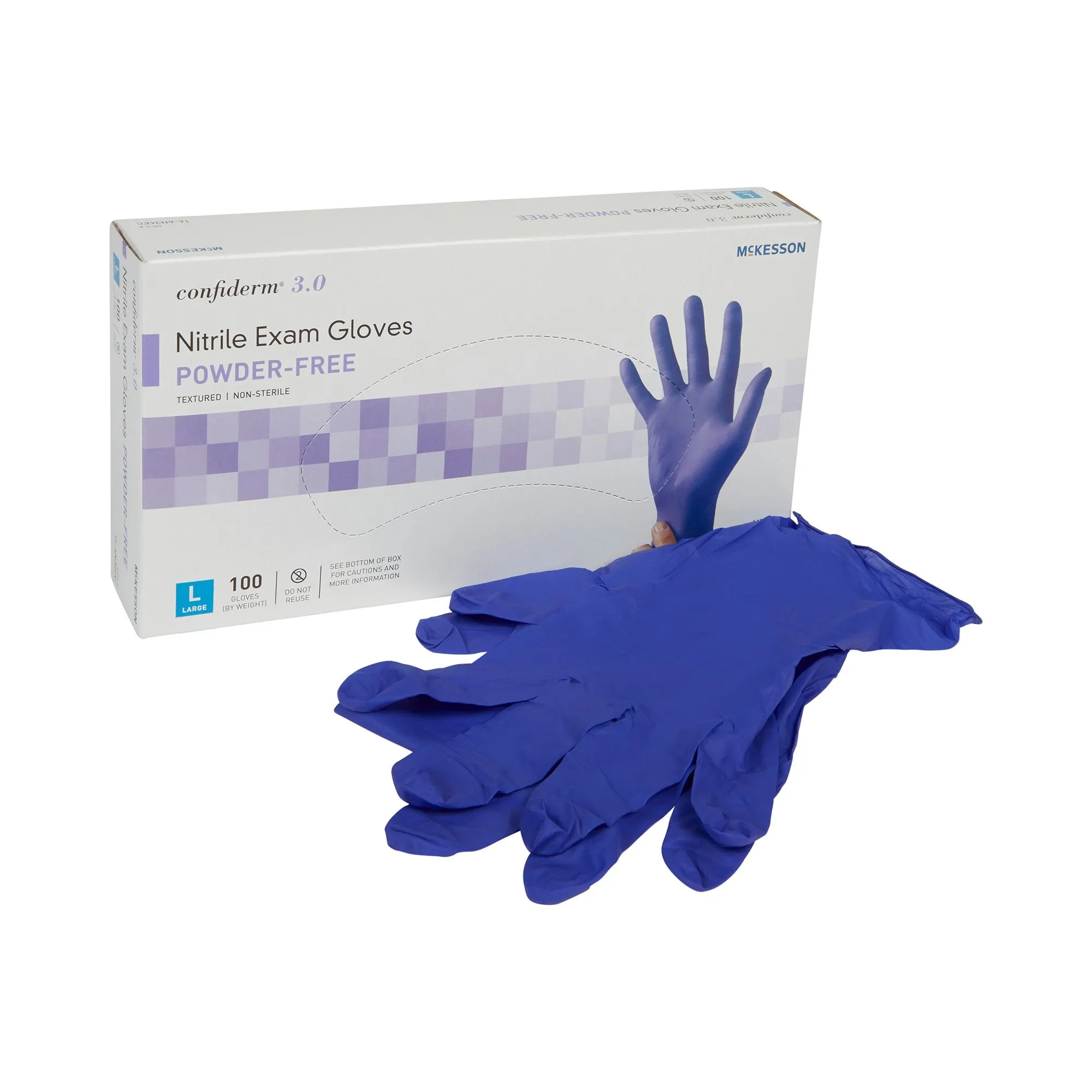 McKesson Confiderm® 3.0 Nitrile Exam Glove, Powder-Free, Large, Blue