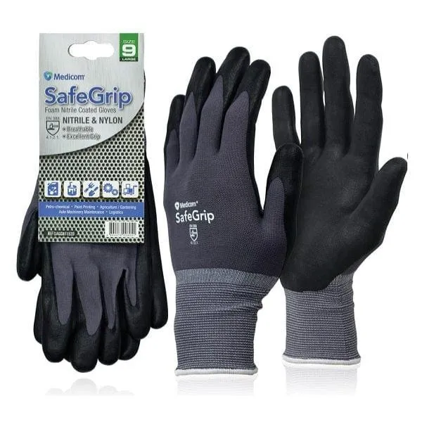 Medicom Safe Grip Foam Nitrile Coated Gloves Large (No 9)