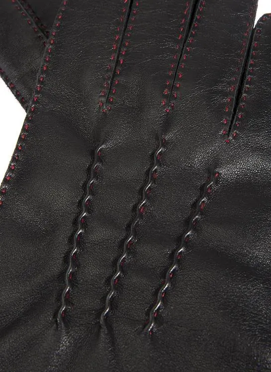 Men's Handsewn Three-Point Cashmere-Lined Leather Gloves with Colour Contrast Details