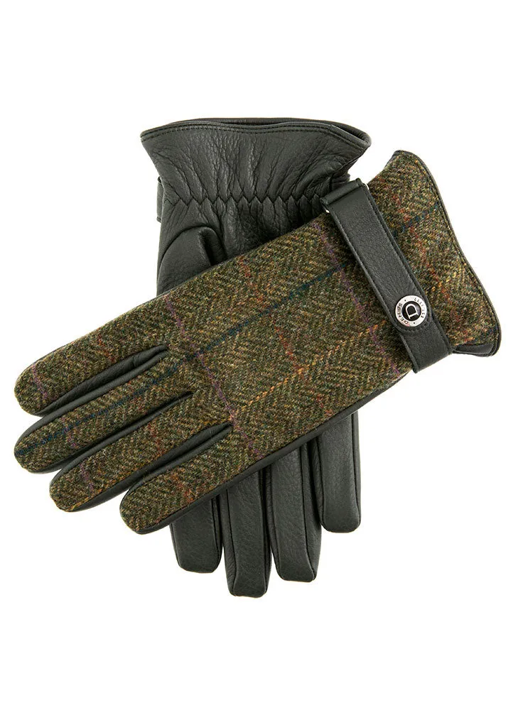 Men's Heritage Cashmere-Lined Abraham Moon Tweed and Deerskin Leather Gloves